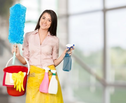 Cleaning service setup for carpet treatment in a home interior